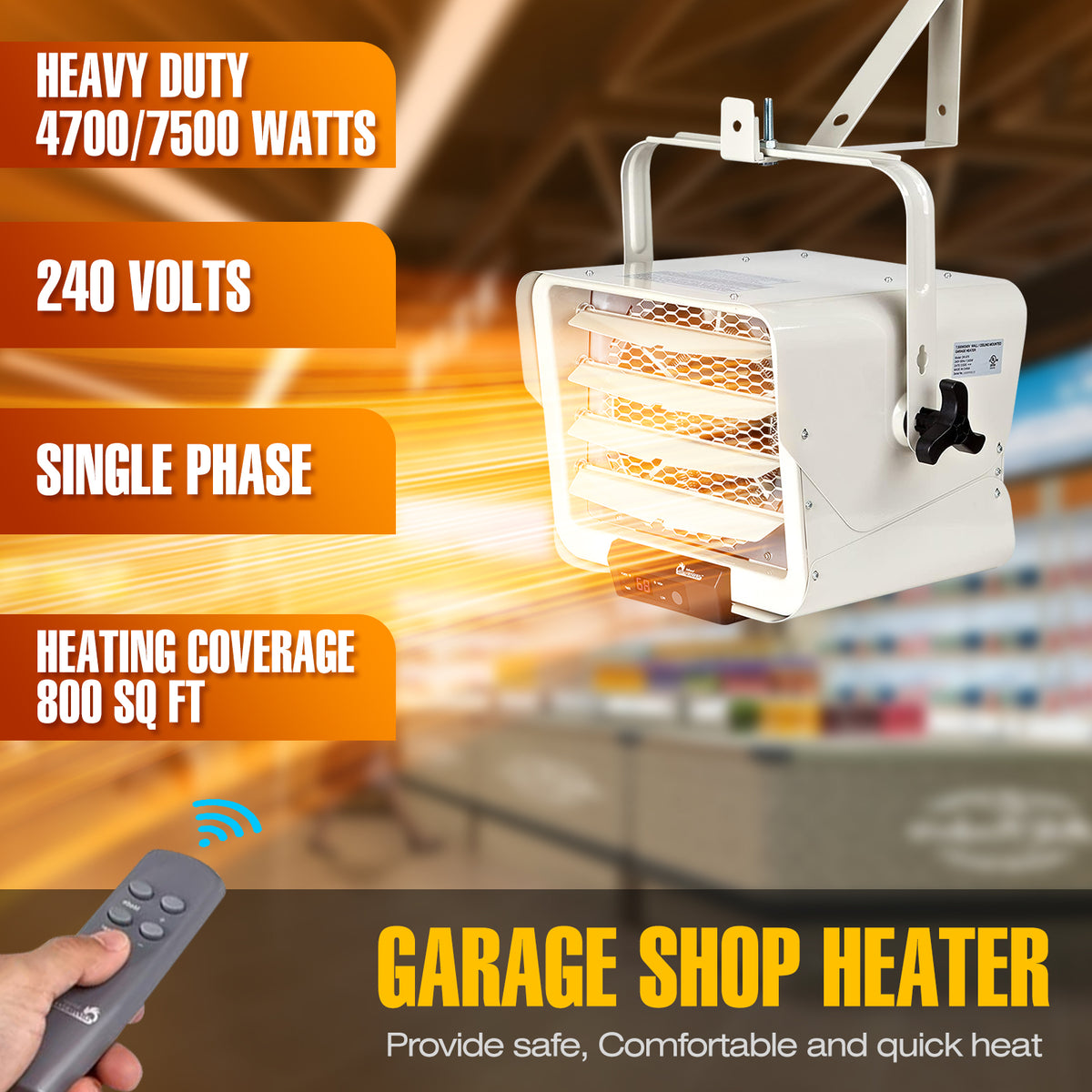 Infrared Heater DR-975 7500-Watt 240-Volt Hardwired Shop Garage El