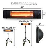 Dr. Infrared Heater DR-338, 1500W carbon infrared heater indoor outdoor portable tripod mount patio garage also wall or ceiling Mount with remote, black