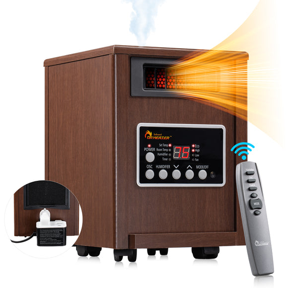 Dr Infrared Heater DR998W, 1500W, Advanced Dual Heating System with Humidifier and Oscillation Fan and Remote Control, Walnut