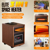 DR-998W - DR. INFRARED HEATER DR-998, 1500W Dual Heating Infrared Space Heater with Humidifier, Oscillation, Remote Control, Thermostat & Safety Protection, Portable with Wheels, Energy Efficient, Walnut
