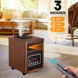 DR-998W - DR. INFRARED HEATER DR-998, 1500W Dual Heating Infrared Space Heater with Humidifier, Oscillation, Remote Control, Thermostat & Safety Protection, Portable with Wheels, Energy Efficient, Walnut