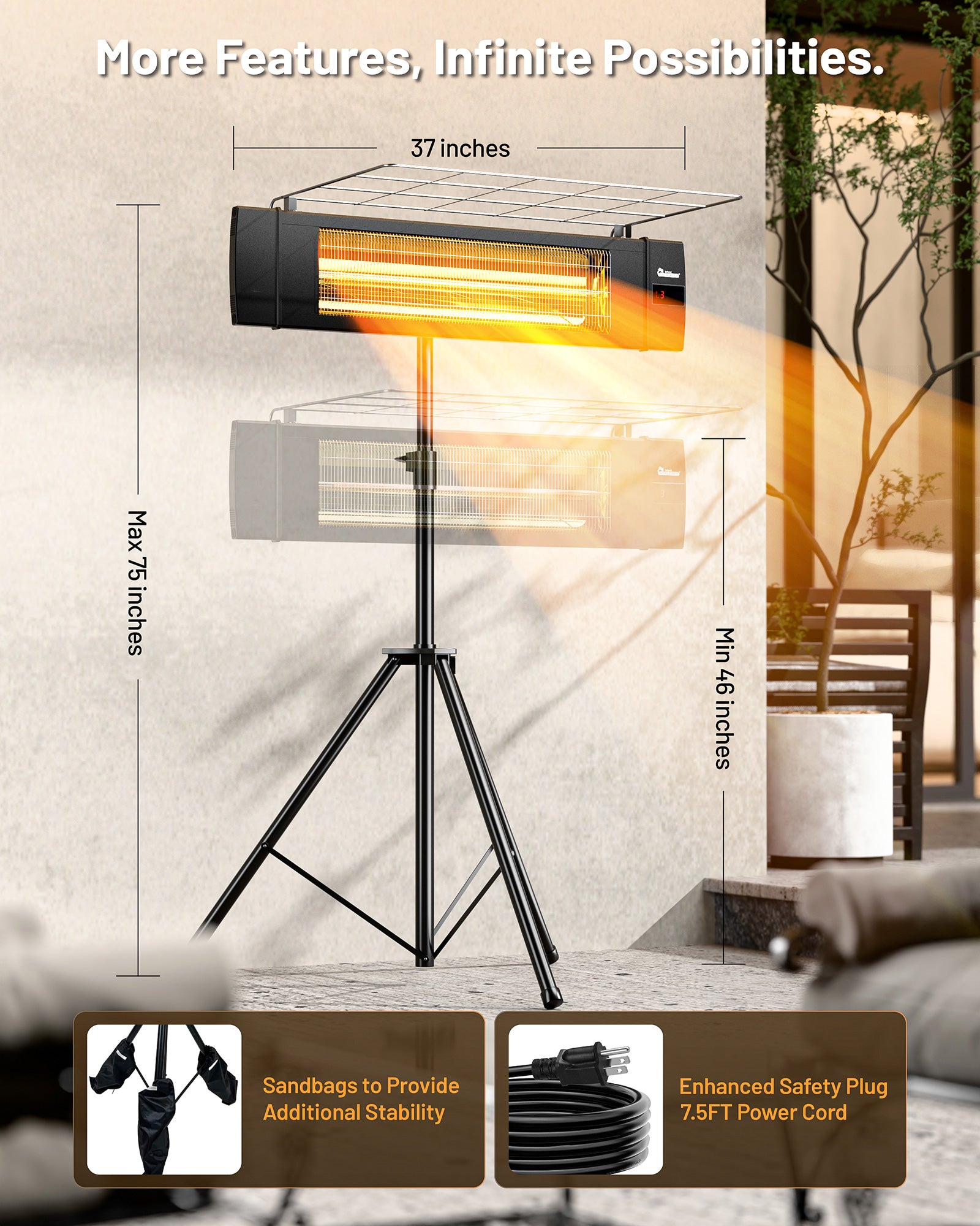 DR INFRARED HEATER DR-338 Carbon Infrared Patio Heater with Tripod
