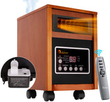 DR-998 - DR. INFRARED HEATER DR-998, 1500W Dual Heating Infrared Space Heater with Humidifier, Oscillation, Remote Control, Thermostat & Safety Protection, Portable with Wheels, Energy Efficient, Cherry