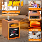 DR-998 - DR. INFRARED HEATER DR-998, 1500W Dual Heating Infrared Space Heater with Humidifier, Oscillation, Remote Control, Thermostat & Safety Protection, Portable with Wheels, Energy Efficient, Cherry
