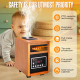 DR-998 - DR. INFRARED HEATER DR-998, 1500W Dual Heating Infrared Space Heater with Humidifier, Oscillation, Remote Control, Thermostat & Safety Protection, Portable with Wheels, Energy Efficient, Cherry
